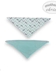 Two baby bandannas with geometric patterns on a white background, branded 'Mother's Choice'.