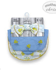 Baby bib and headband set with floral design on a white background, featuring 'mother's choice' branding.