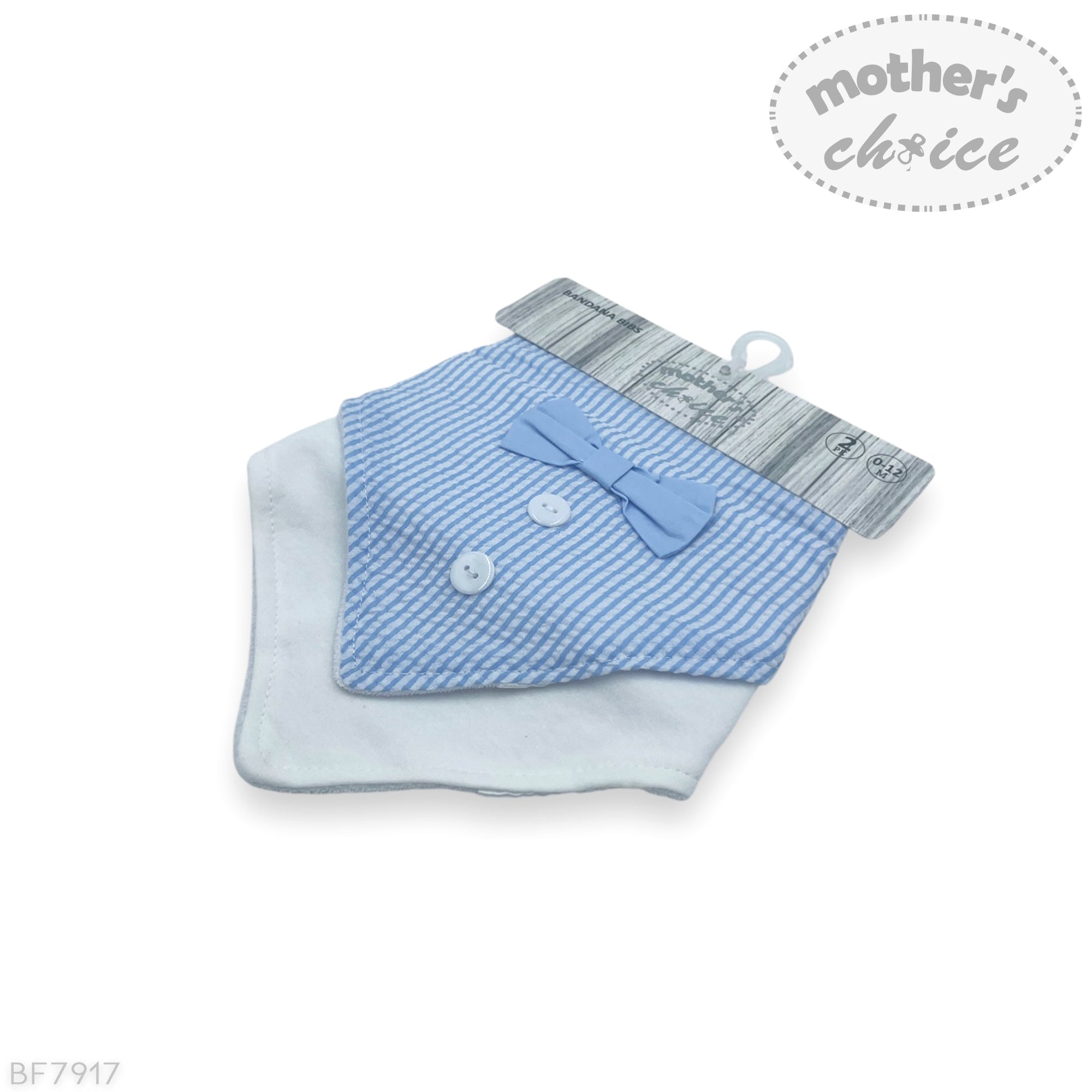 Baby boy outfit with blue checkered shirt and white pants on a white background, featuring 'Mother's Choice' brand.