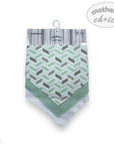 Set of baby bibs with geometric pattern on a hanger, branded 'Mother's Choice'.