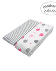 Folded baby blanket with striped and patterned designs on a white background, featuring 'mother's choice' branding.