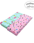 Two baby blankets with floral patterns on a white background, branded 'Mother's Choice'.