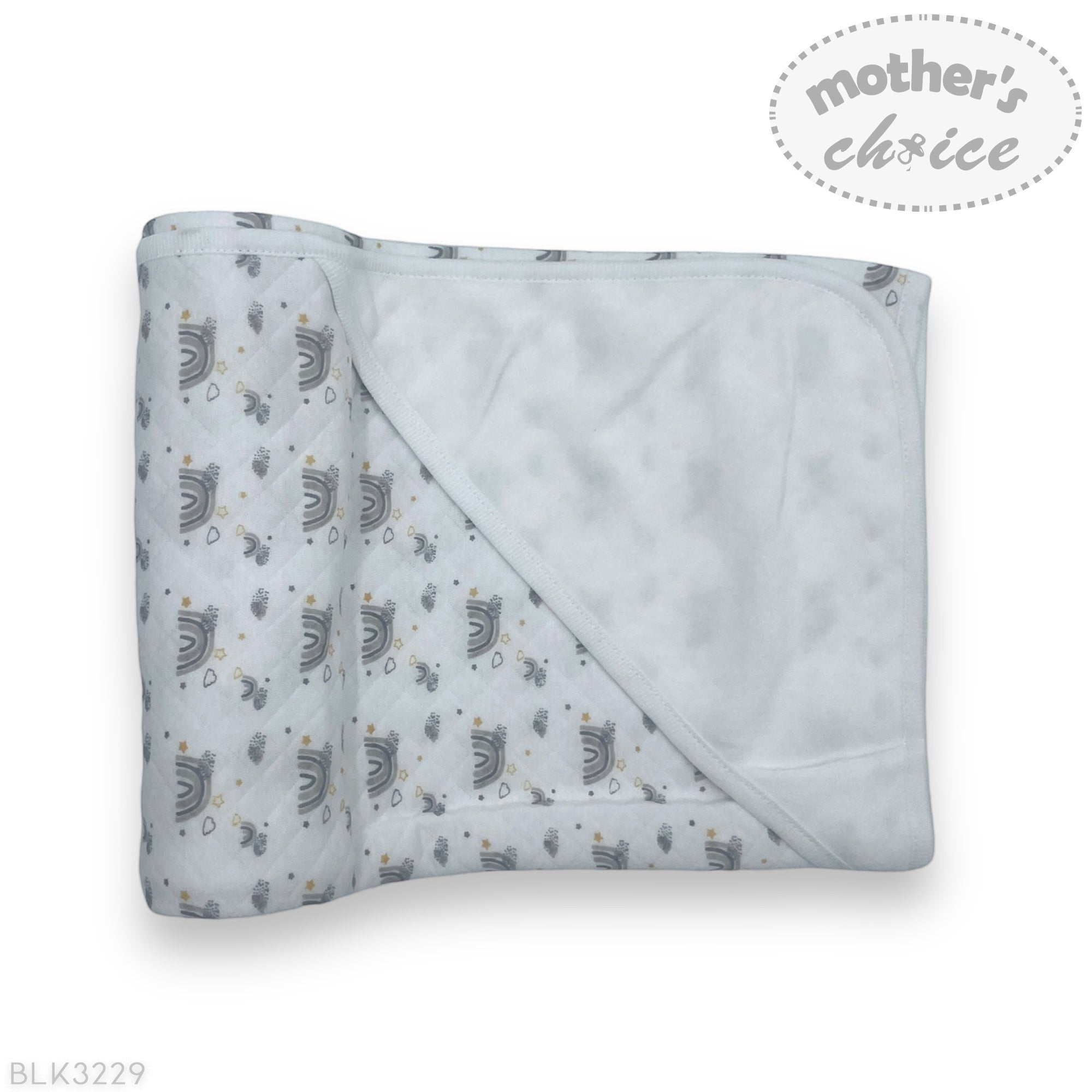 Baby blanket with zebra pattern and 'Mother's Choice' branding on a white background