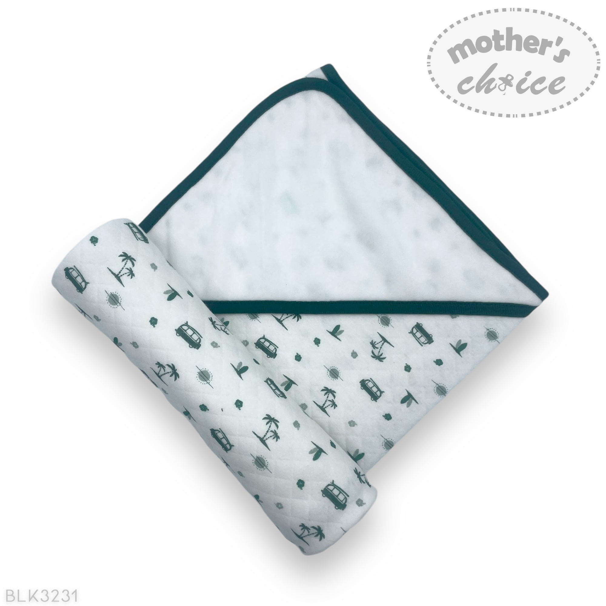 Mothers Choice 100% Cotton Baby Quilted Hooded Receiver - Emerald Receiver