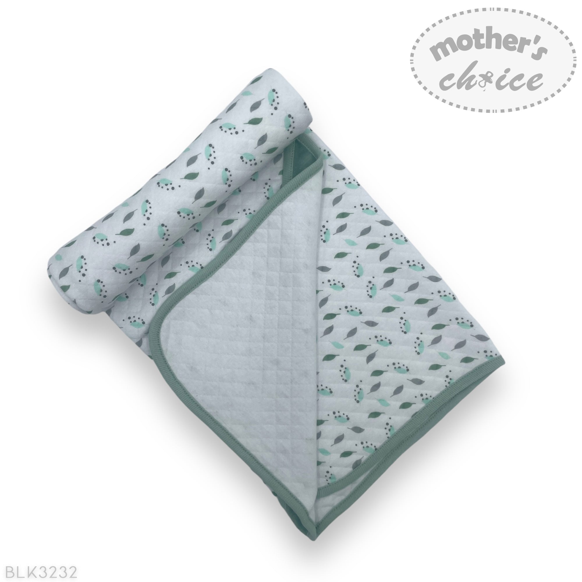 Mothers Choice 100% Cotton Baby Quilted Hooded Receiver - Sage / Grey Leaf