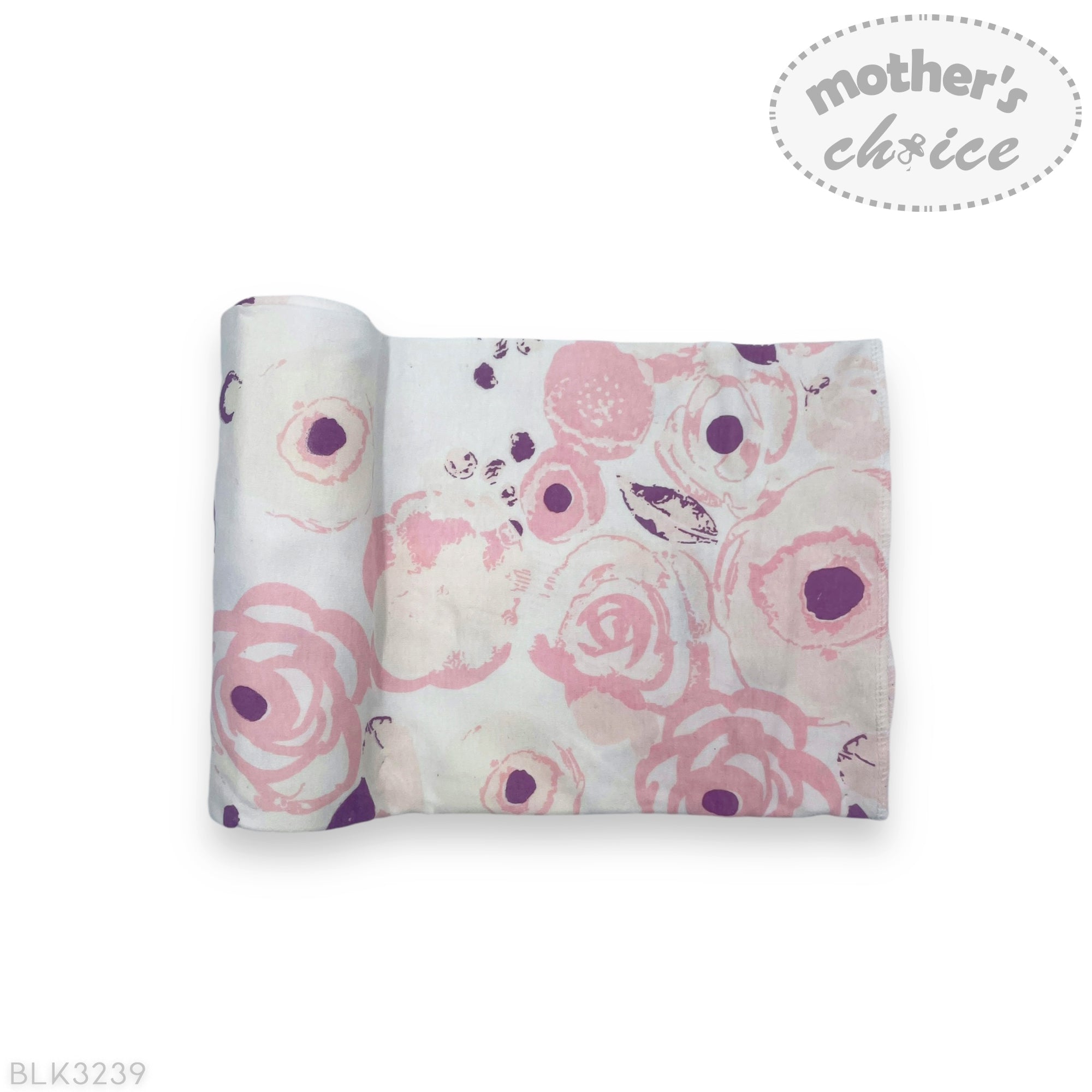 Floral-patterned fabric swatch with 'Mother's Choice' branding on a white background