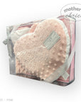 Pink heart-shaped plush toy in clear packaging with 'Mother's Choice' branding.