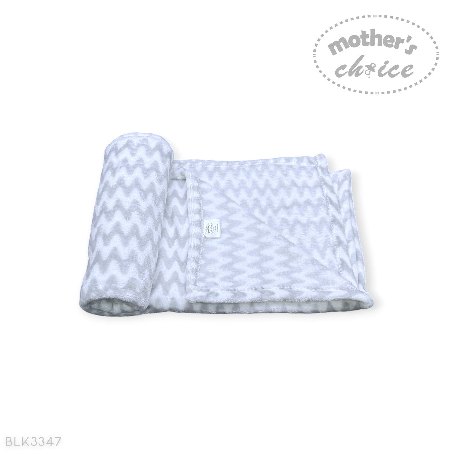 Folded baby blanket with a pattern on a white background, featuring 'mother's choice' branding.