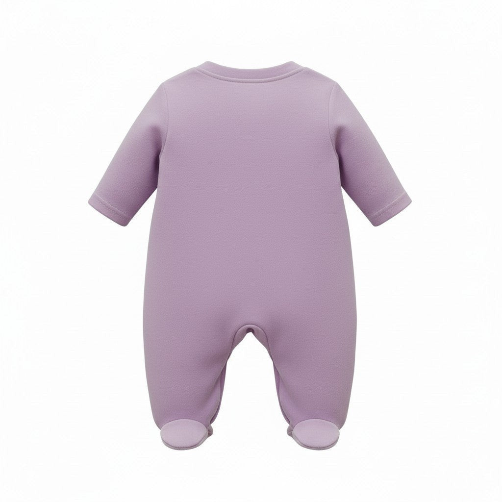 Purple baby onesie on a white background