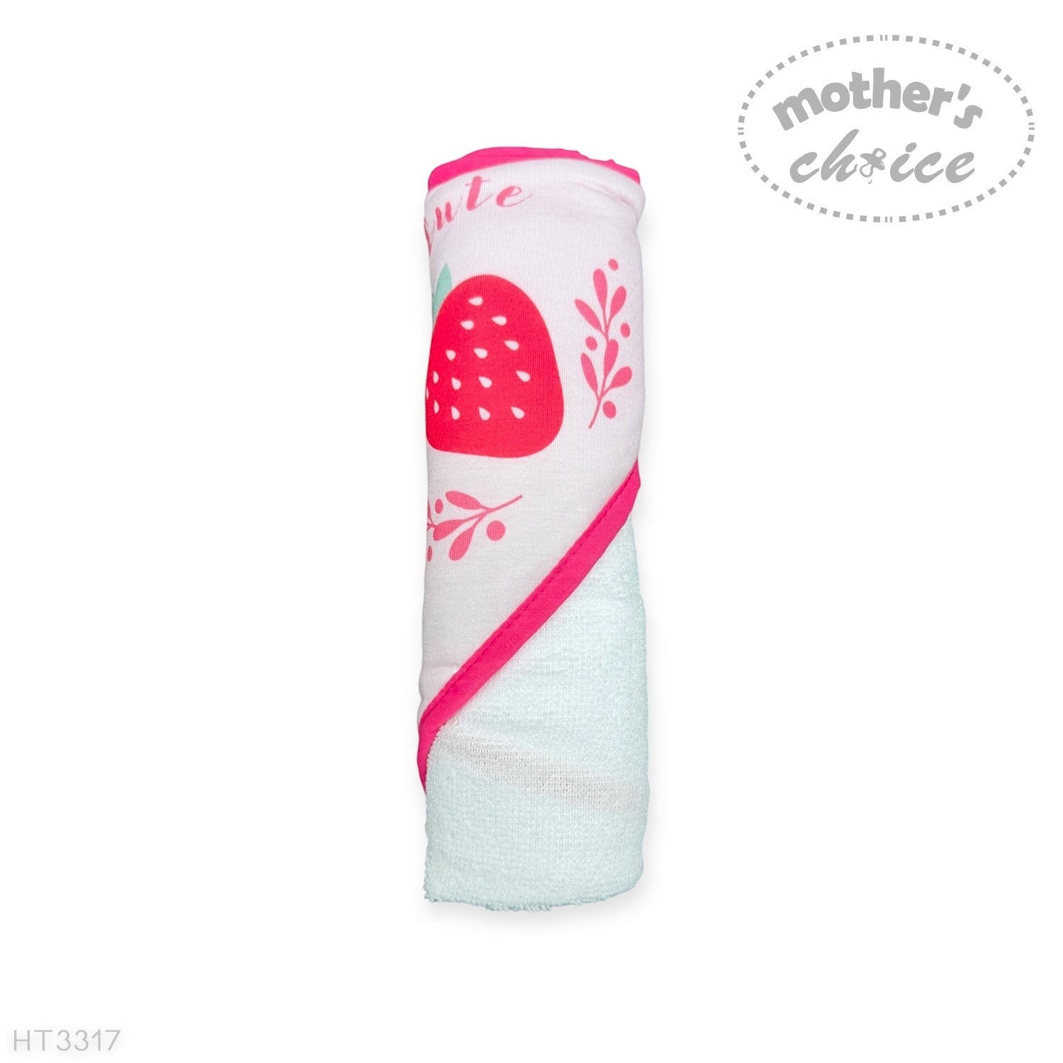 hooded towel and 4 washcloths and wash sponge strawberry