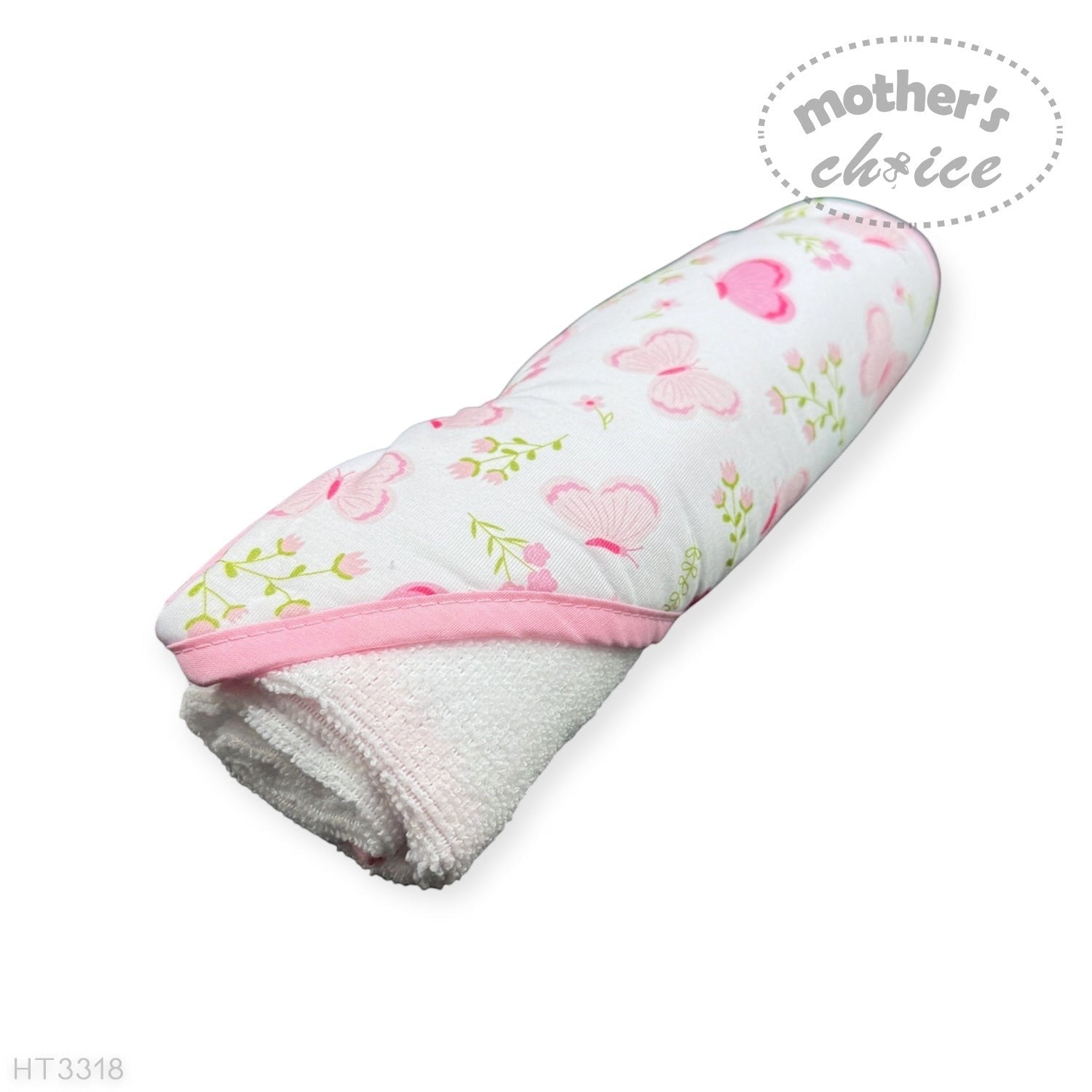 hooded towel and 4 washcloths and wash sponge pink butterfly