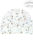 Baby hat with sheep pattern on a white background, featuring 'Mother's Choice' branding.