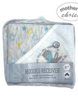 Hooded receiver blanket with star patterns in packaging on a white background