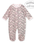 Baby onesie with skull pattern on a white background, featuring 'mother's choice' branding.