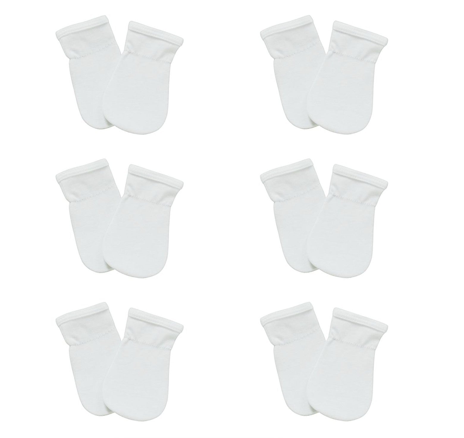 Set of six white socks arranged in two rows on a white background