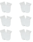 Set of six white socks arranged in two rows on a white background