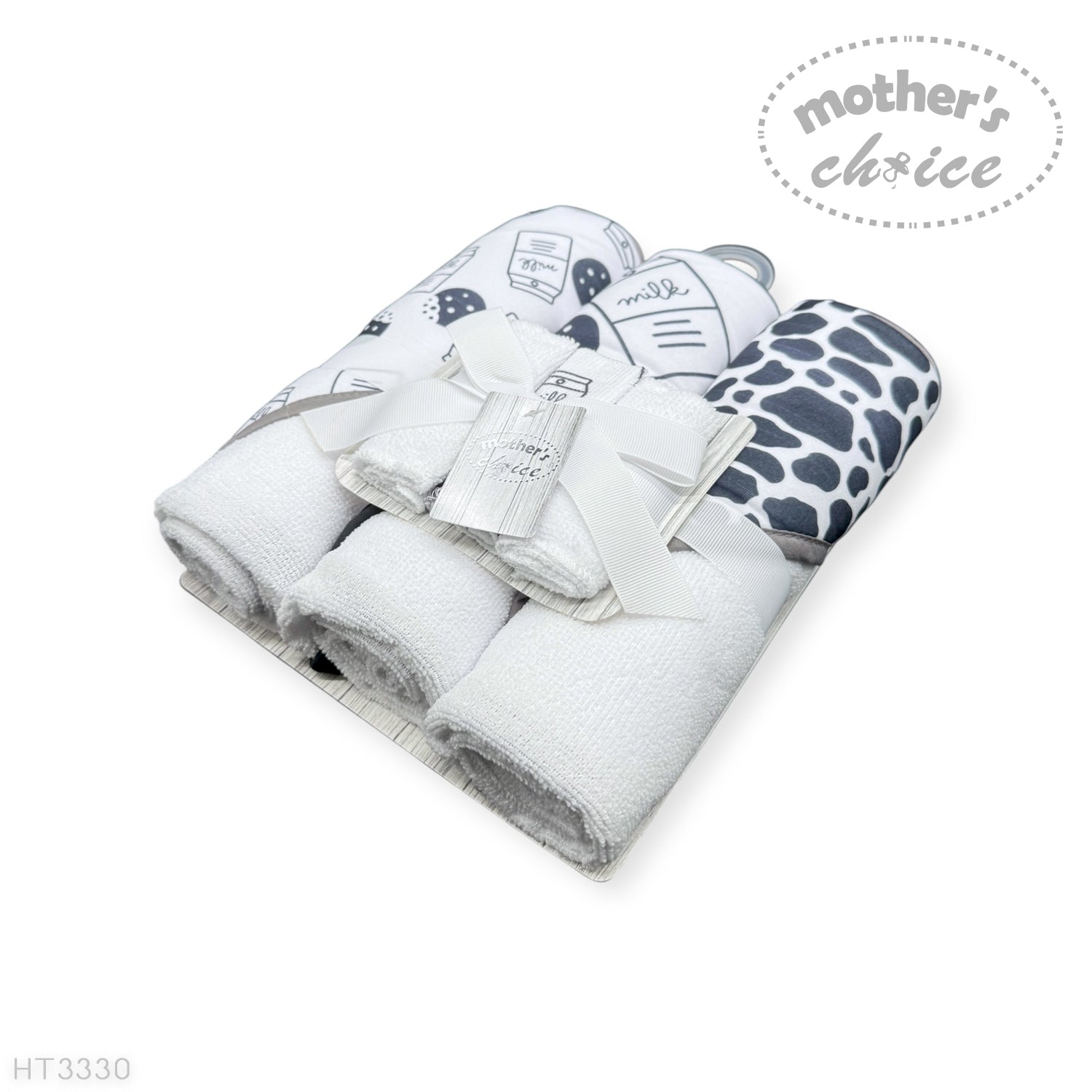 Mothers Choice Baby Hooded Towel &amp; Washcloth Set - Milk Bottle