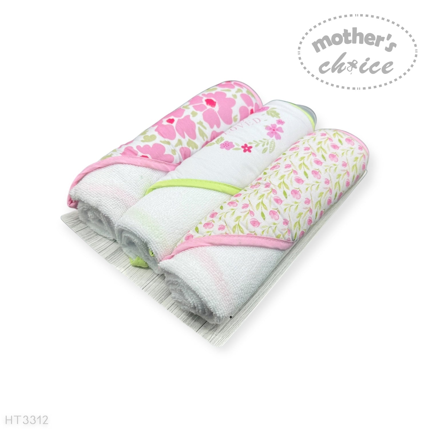 Mothers Choice Baby Hooded Towel &amp; Washcloth Set - So Loved Pink Roses
