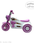 Black and pink toy tricycles with 'Mother's Choice' label on a white background