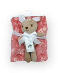 M/C PRINTED FLANNEL BLANKET WITH TOY SET GIRL'S PINK REINDEER