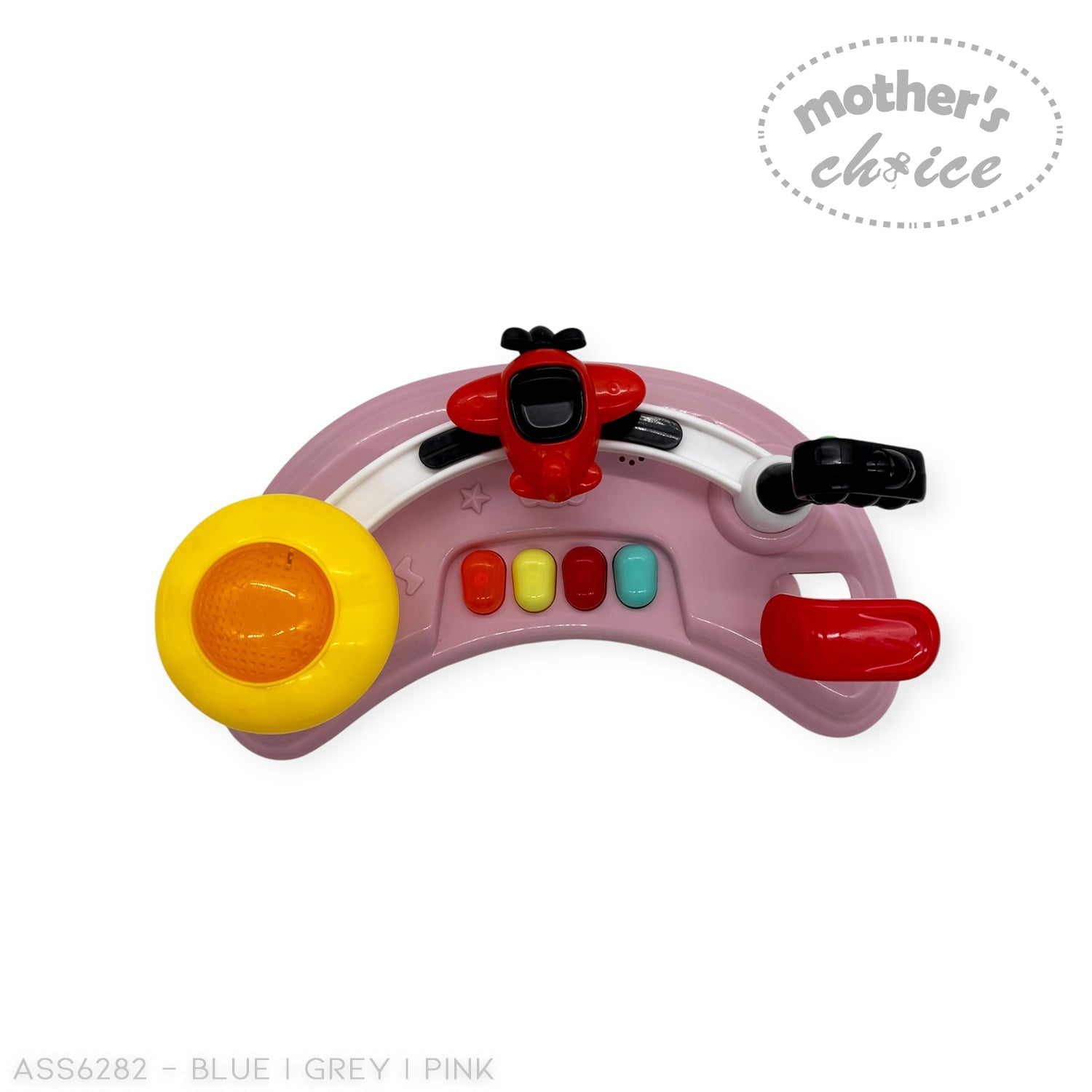 Colorful toy with a helicopter on a white background, branded 'Mother's Choice'.