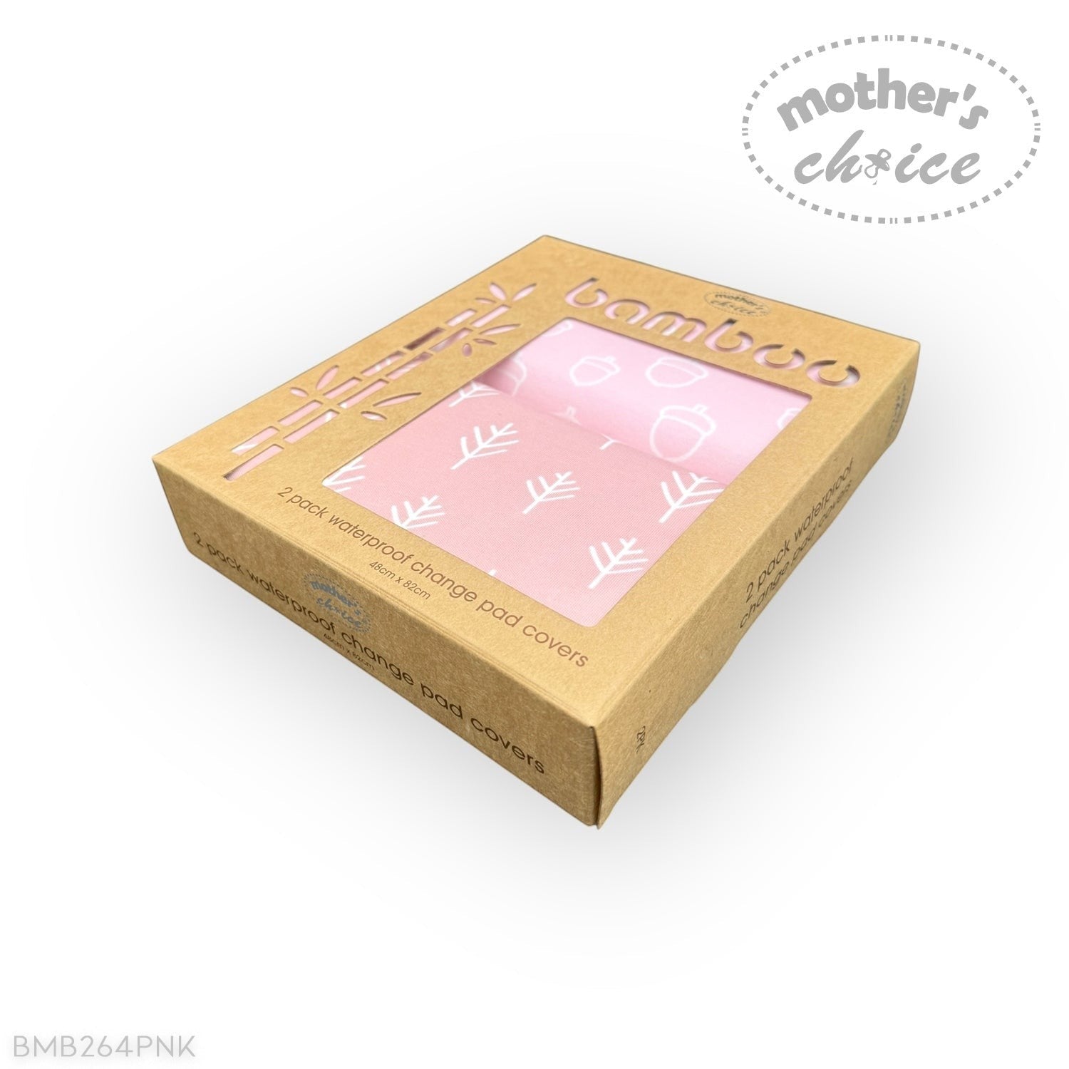 Box of bamboo change pad covers with pink design on a white background