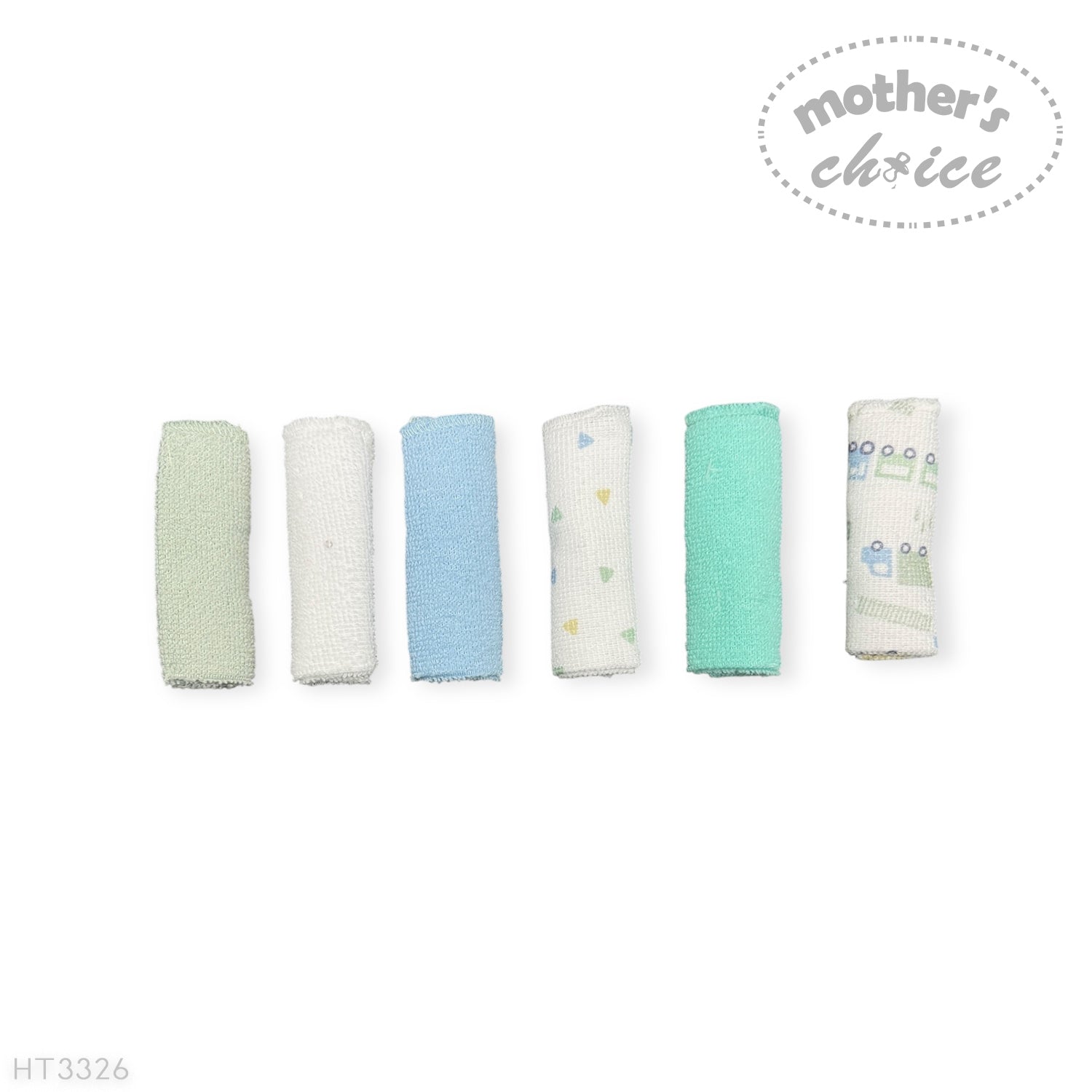Mothers Choice 6 Pack Baby Washcloth Set - Blue Train