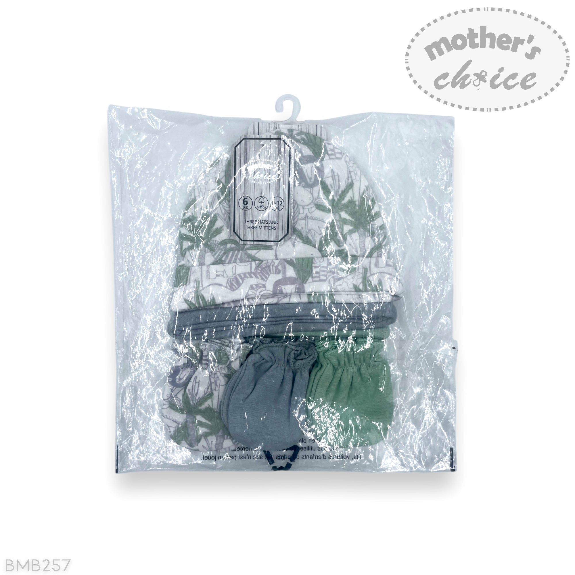 M/C 6PK BEANIE HAT &amp;amp; MITTEN SET GREY/MINT