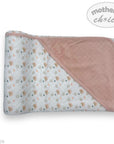 Baby blanket with pink and patterned sides on a white background, featuring 'Mother's Choice' branding.