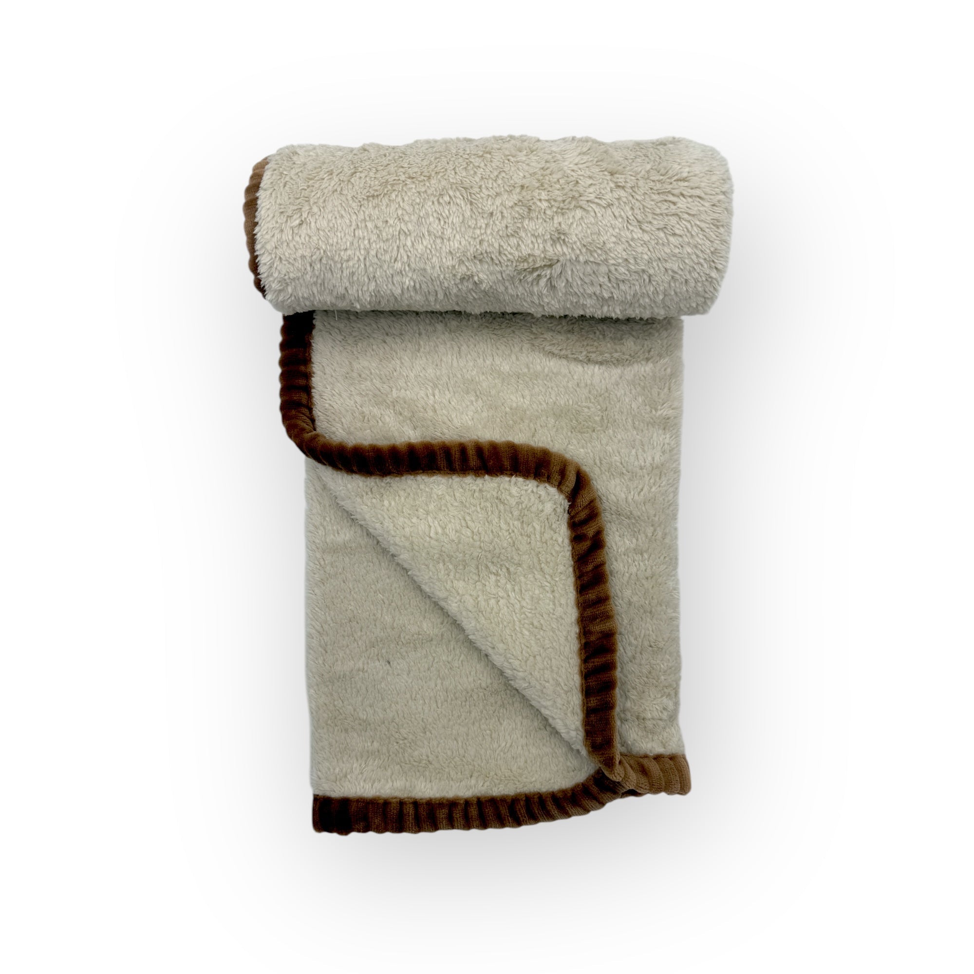 M/C SUPER SOFT CORAL FLEECE AND BINDING BLANKET NEUTRAL BEAR