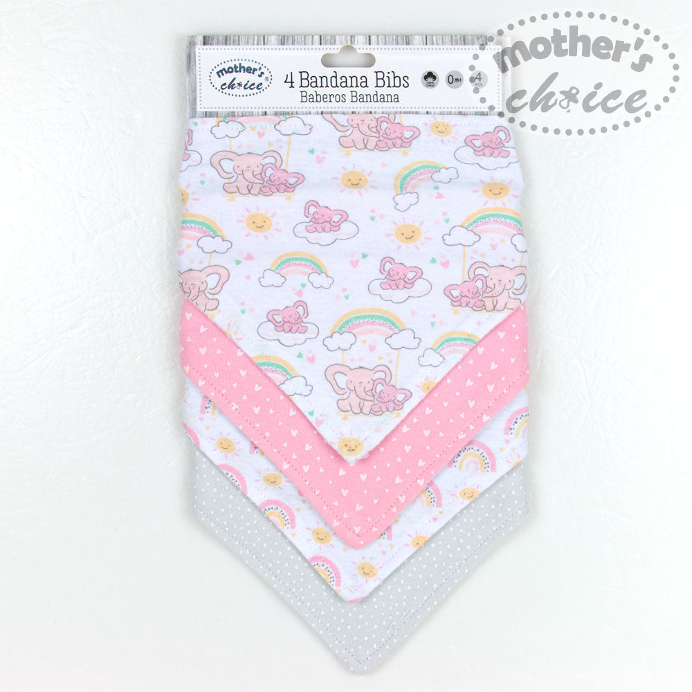 Mothers Choice  100% Cotton 4 Pack Bandana Bibs Elie/Rainbow