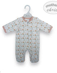 Baby onesie with rainbow pattern on a hanger against a white background, branded 'Mother's Choice'.