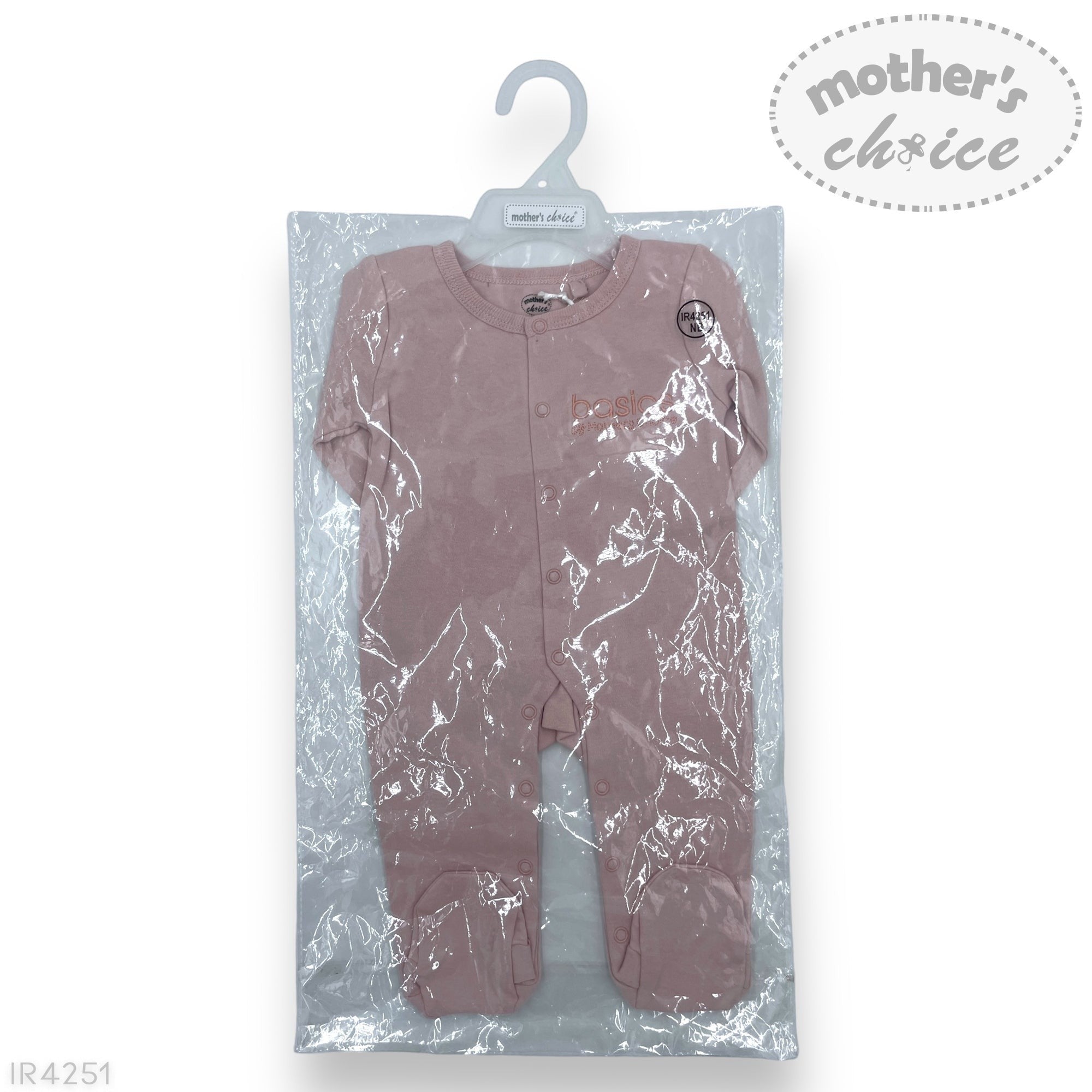 Baby onesie in packaging with 'Mother's Choice' branding on a white background