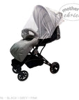 Black and grey stroller with a white canopy on a white background, featuring 'Mother's Choice' branding.