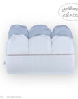Set of baby blankets with blue and gray accents on a white background, featuring 'Mother's Choice' branding.