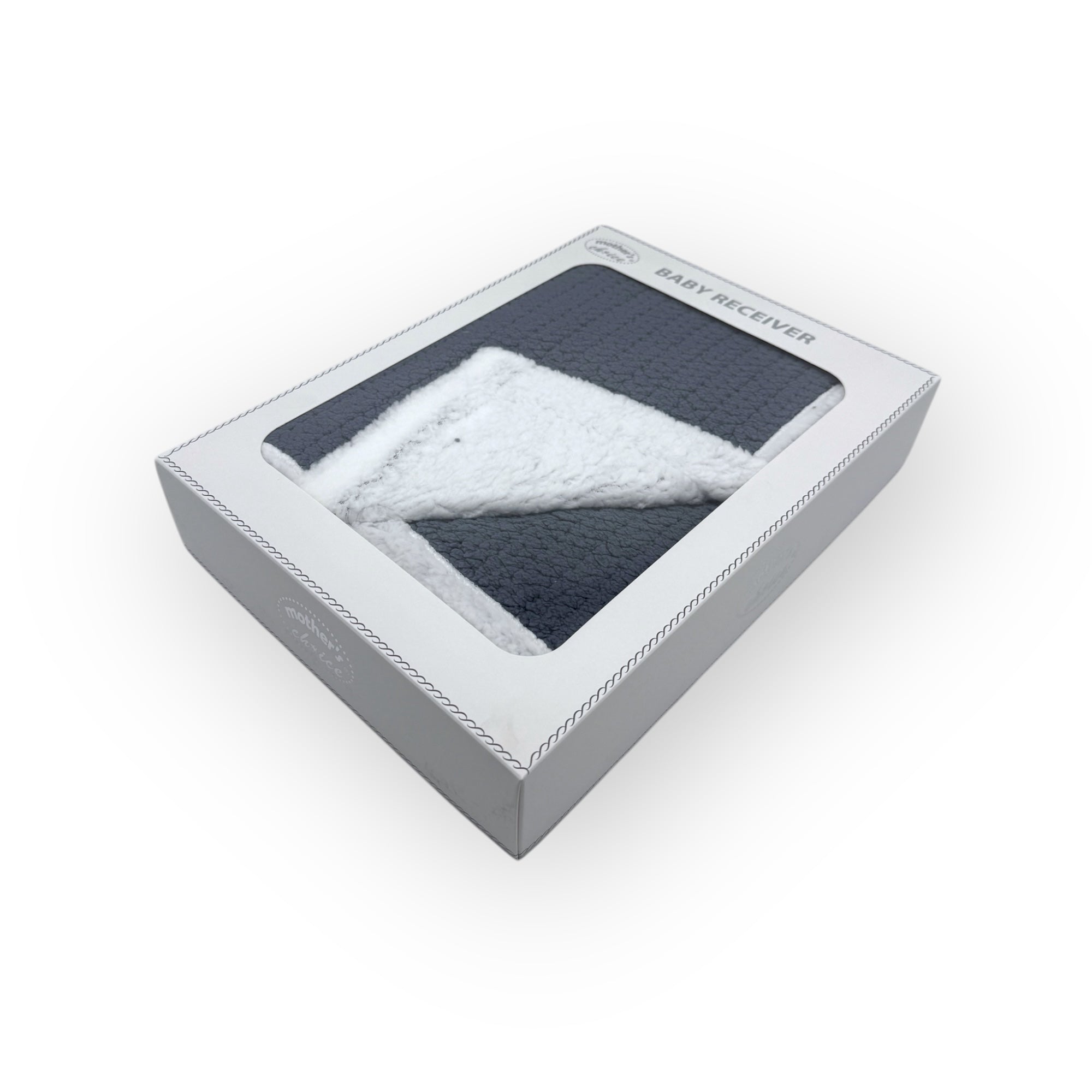 Baby blanket in a gray box on a white background