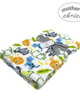 Baby blanket with animal pattern and 'Mother's Choice' label on a white background