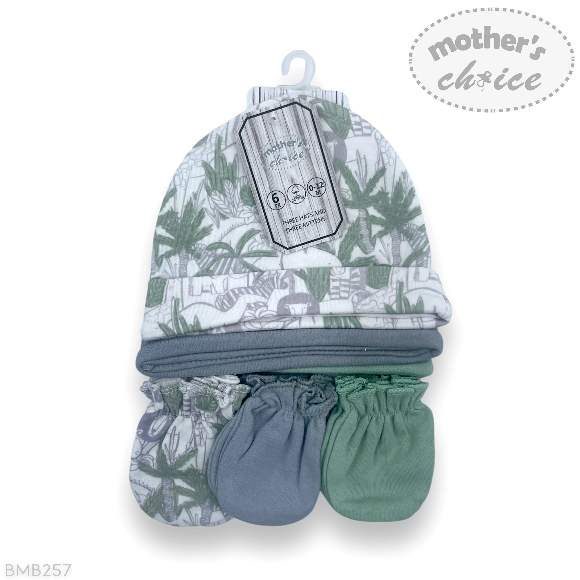M/C 6PK BEANIE HAT &amp;amp; MITTEN SET GREY/MINT
