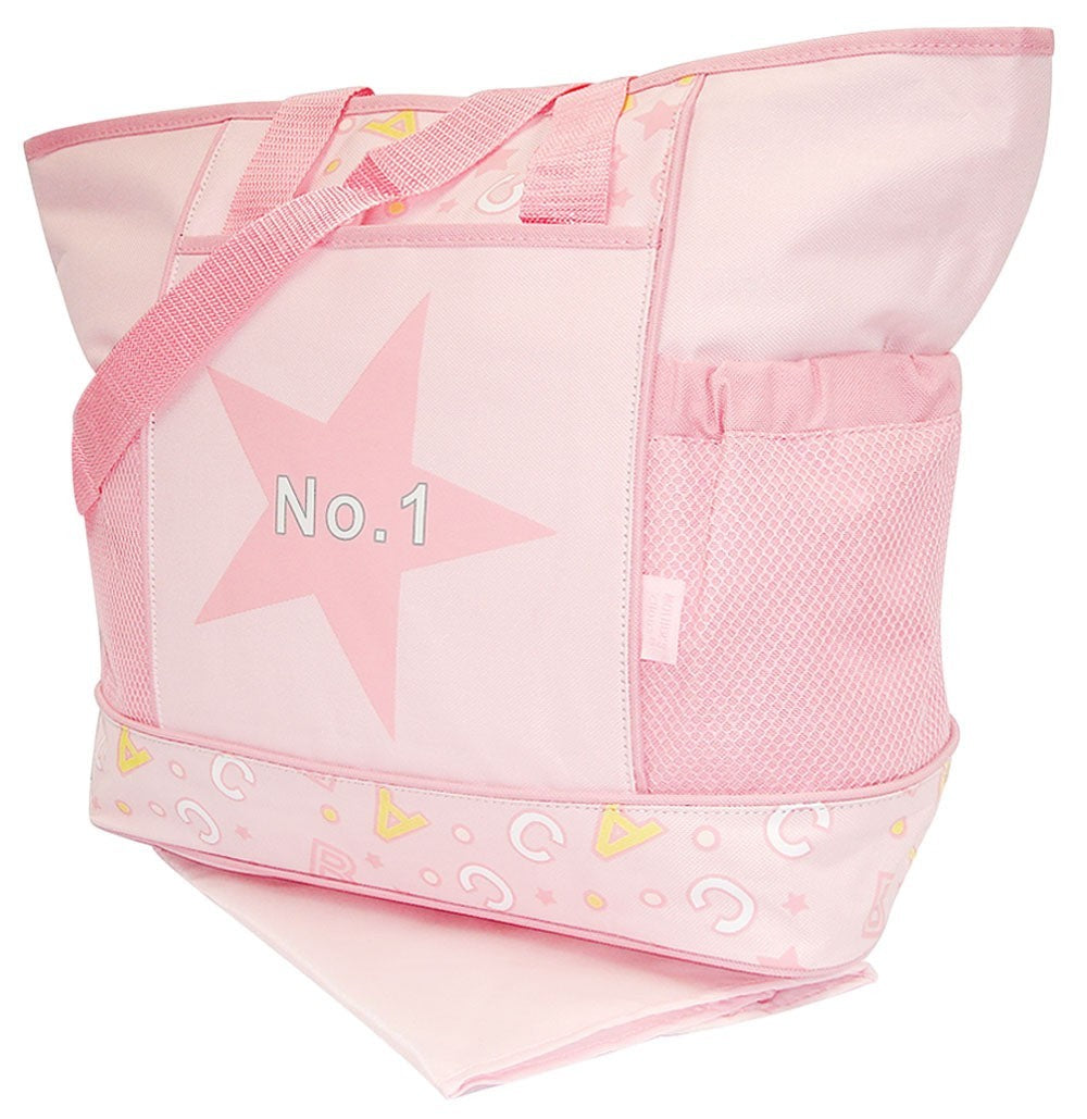 Pink baby carrier with star design and 'No. 1' text on a white background