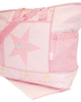 Pink baby carrier with star design and 'No. 1' text on a white background