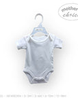 Gray baby onesie on a hanger with 'Mother's Choice' label against a white background