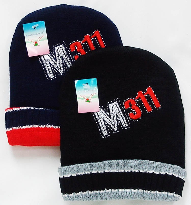 Black and blue knit gloves with 'M311' branding on a white background