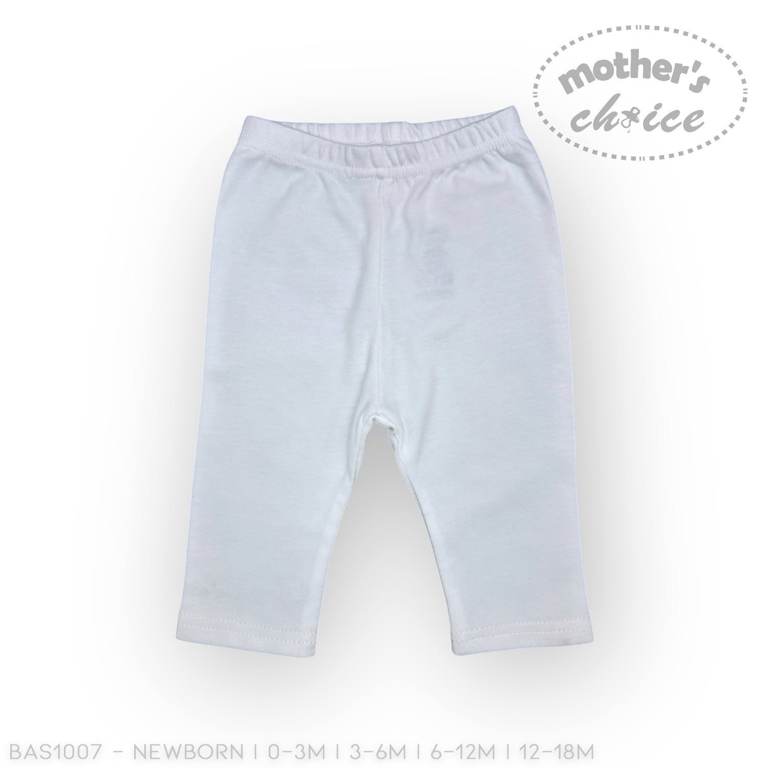 Light blue baby leggings on a white background with 'Mother's Choice' branding.