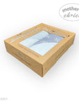Box of bamboo hooded towels with a clear window on a white background