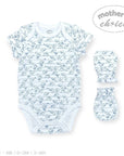 Baby outfit set with blue animal pattern on a white background, featuring 'Mother's Choice' branding.