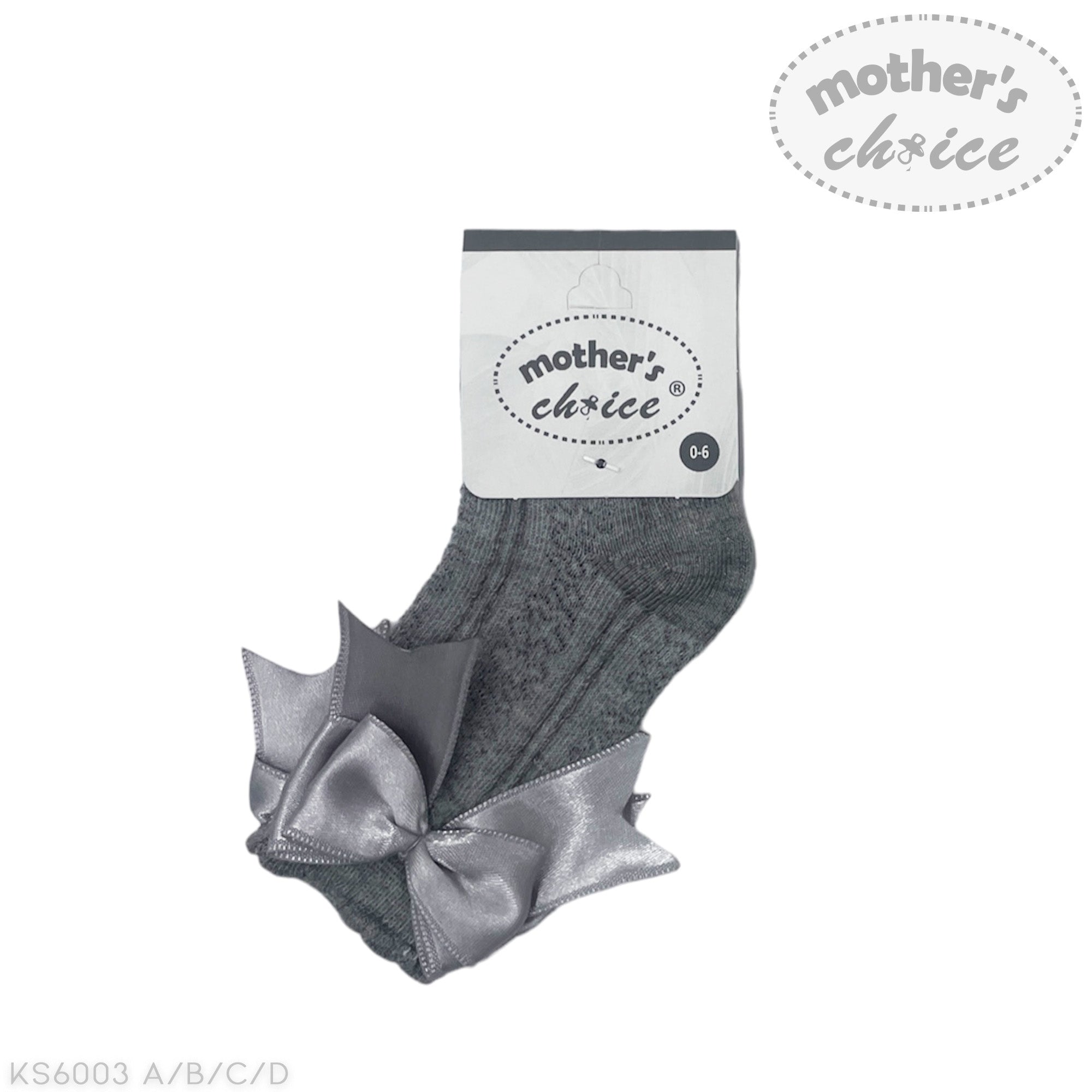 Mothers Choice Infants Socks Grey Ribbon 6-12