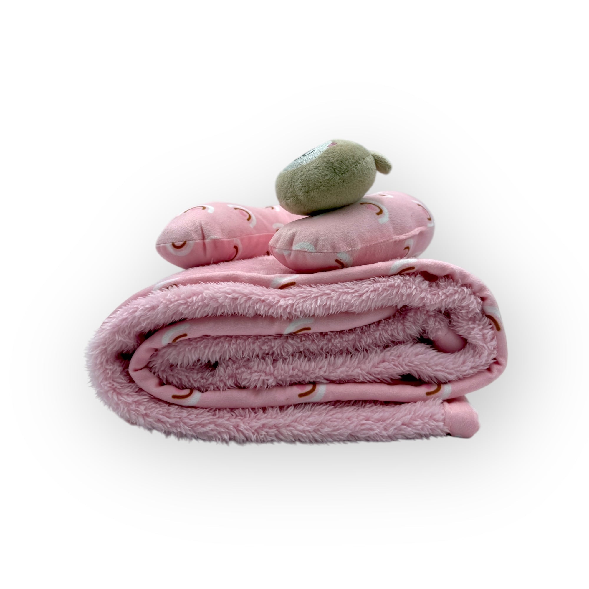 M/C SUPER SOFT CORAL FLEECE WITH PRINTED MINK BINDING BLANKET AND PILLOW SET GIRL&#39;S PINK BEAR