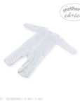 White baby onesie with long sleeves on a white background, branded 'Mother's Choice'.