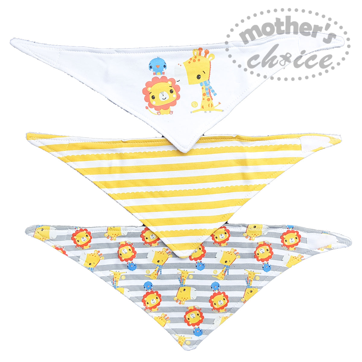 Mothers Choice 3 Pack Bandana Bib `Lion/Giraffe`