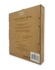 Brown cardboard packaging box for a 3-piece newborn gift set on a white background